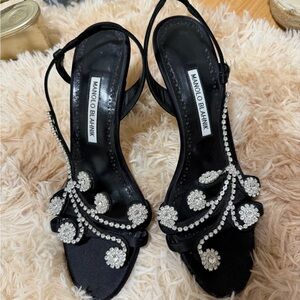 Manolo Blahnik Black Heels with Crystal Accents